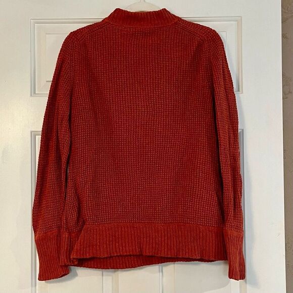 Natural Reflections Orange Waffle V-neck Long Sleeve Sweater Medium - Picture 4 of 10